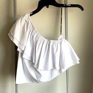 One shoulder white blouse